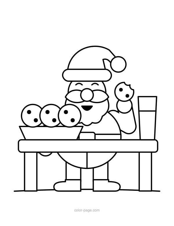Santa with a glass of milk and a plate of cookies coloring page