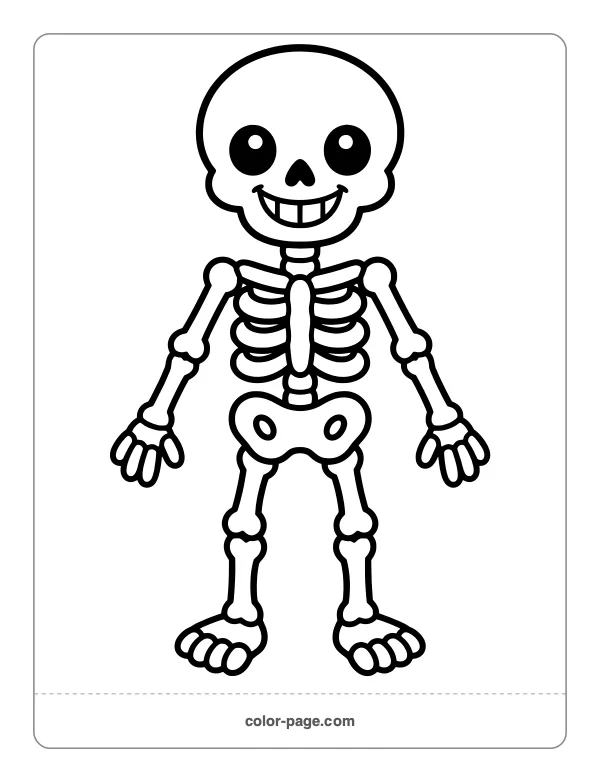 Simple cartoon skeleton coloring page for toddlers