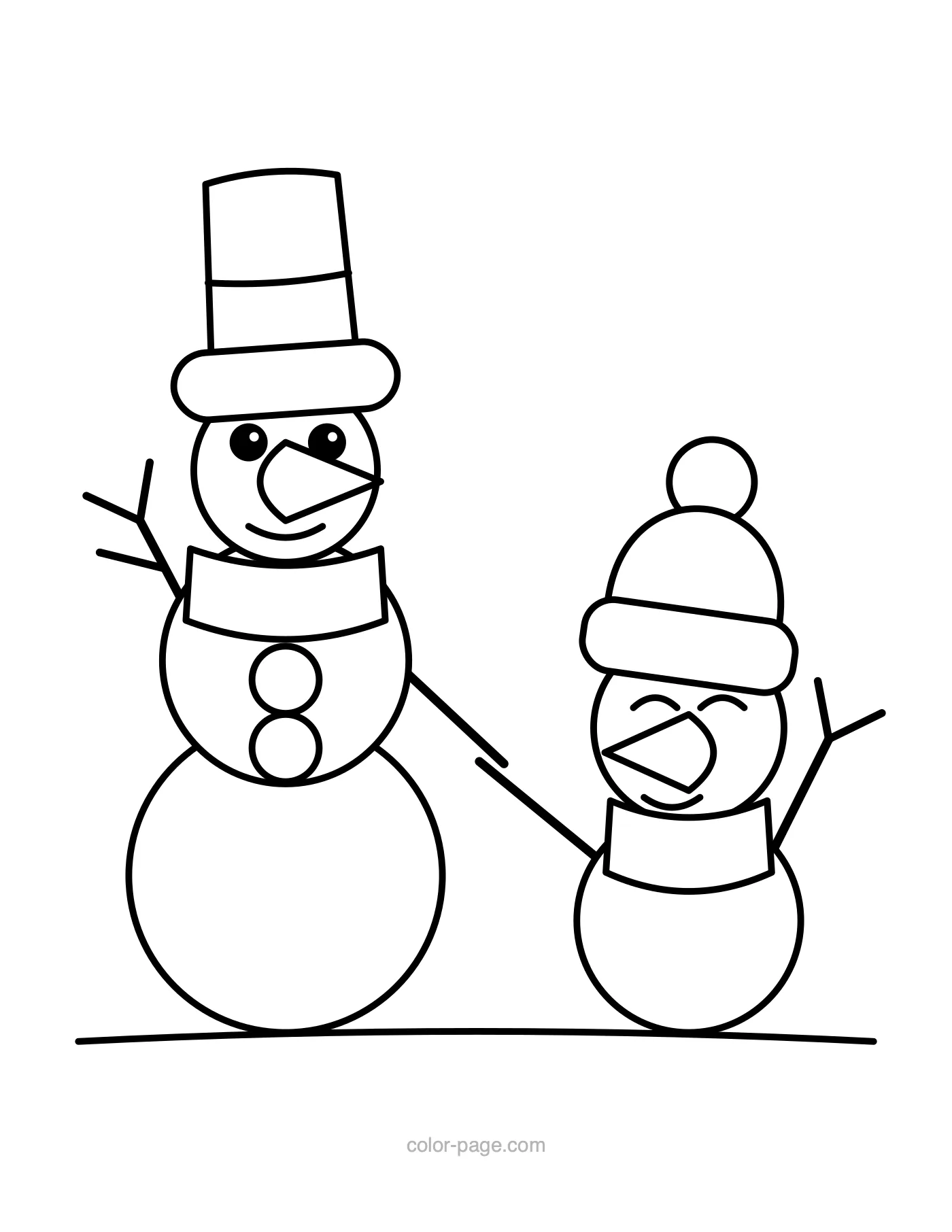 Big and little snowman family coloring page