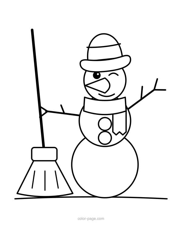 Snowman holding a broom coloring page