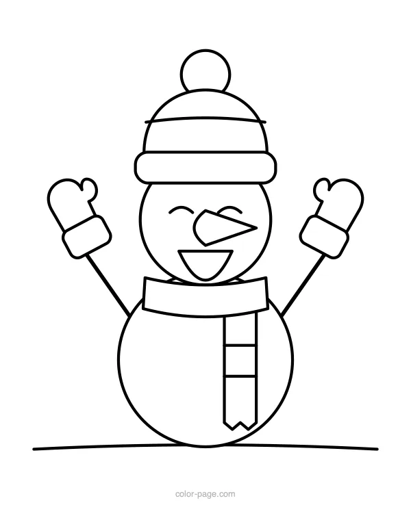 Snowman wearing mittens and a long scarf coloring page