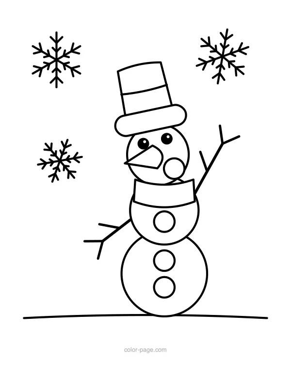 Snowman looking at big snowflakes coloring page