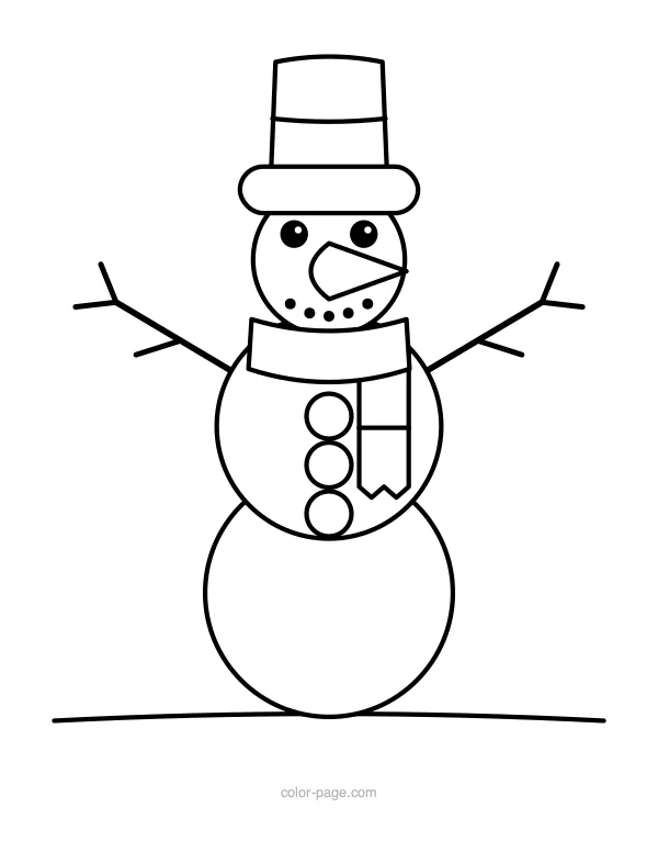 Classic snowman with a top hat and scarf coloring page