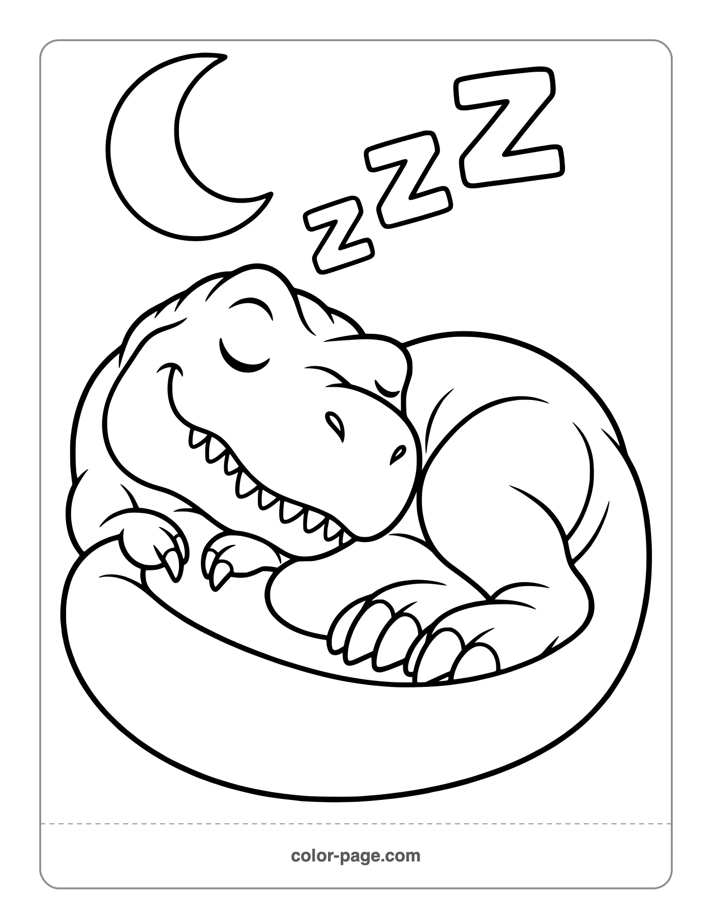 Sleepy T. rex curled up taking a nap coloring page