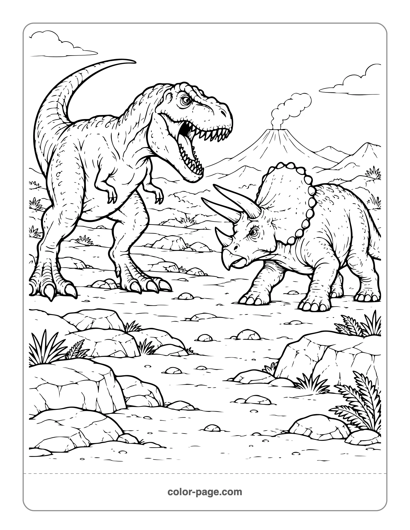 T. rex facing a Triceratops coloring page