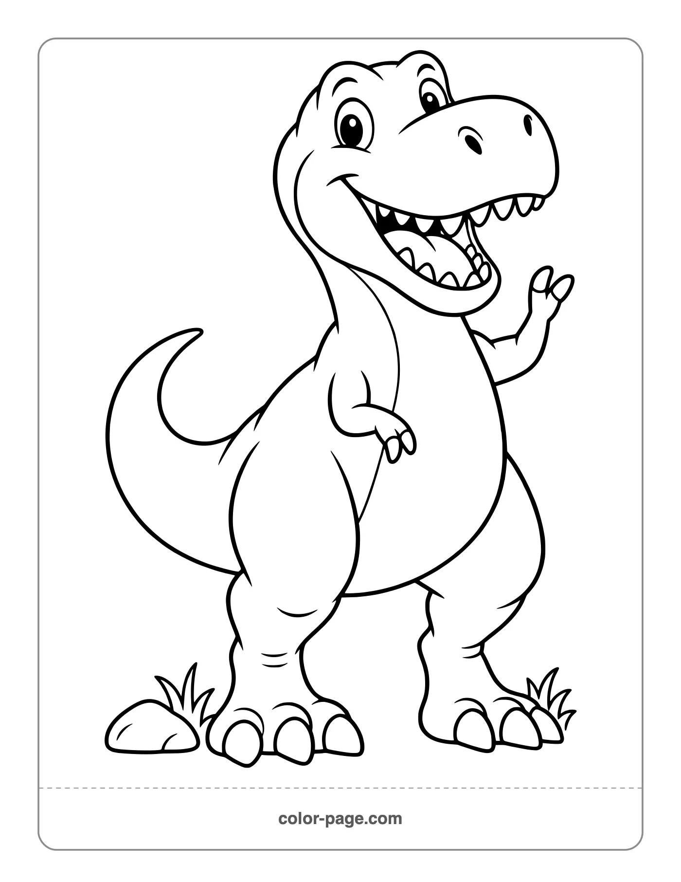 Funny T. rex waving with its tiny arms coloring page