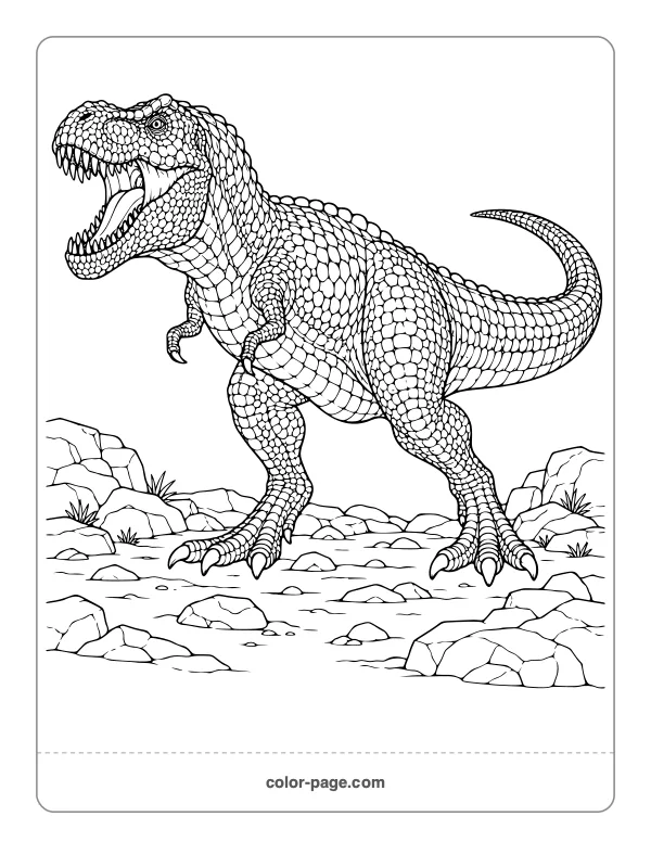 Realistic roaring Tyrannosaurus rex coloring page