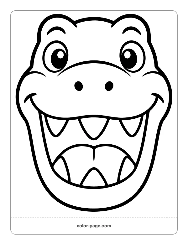 Simple smiling T. rex face coloring page for toddlers