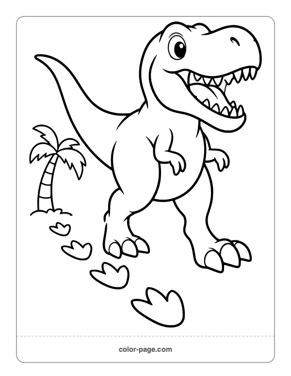 T. rex leaving big footprints in the mud coloring page