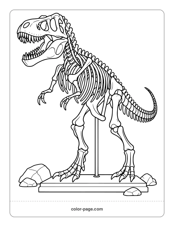 T. rex skeleton fossil coloring page